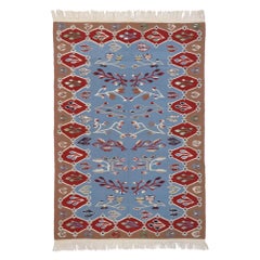 Vintage Romanian Bessarabian Kilim Rug with Folk Art Style