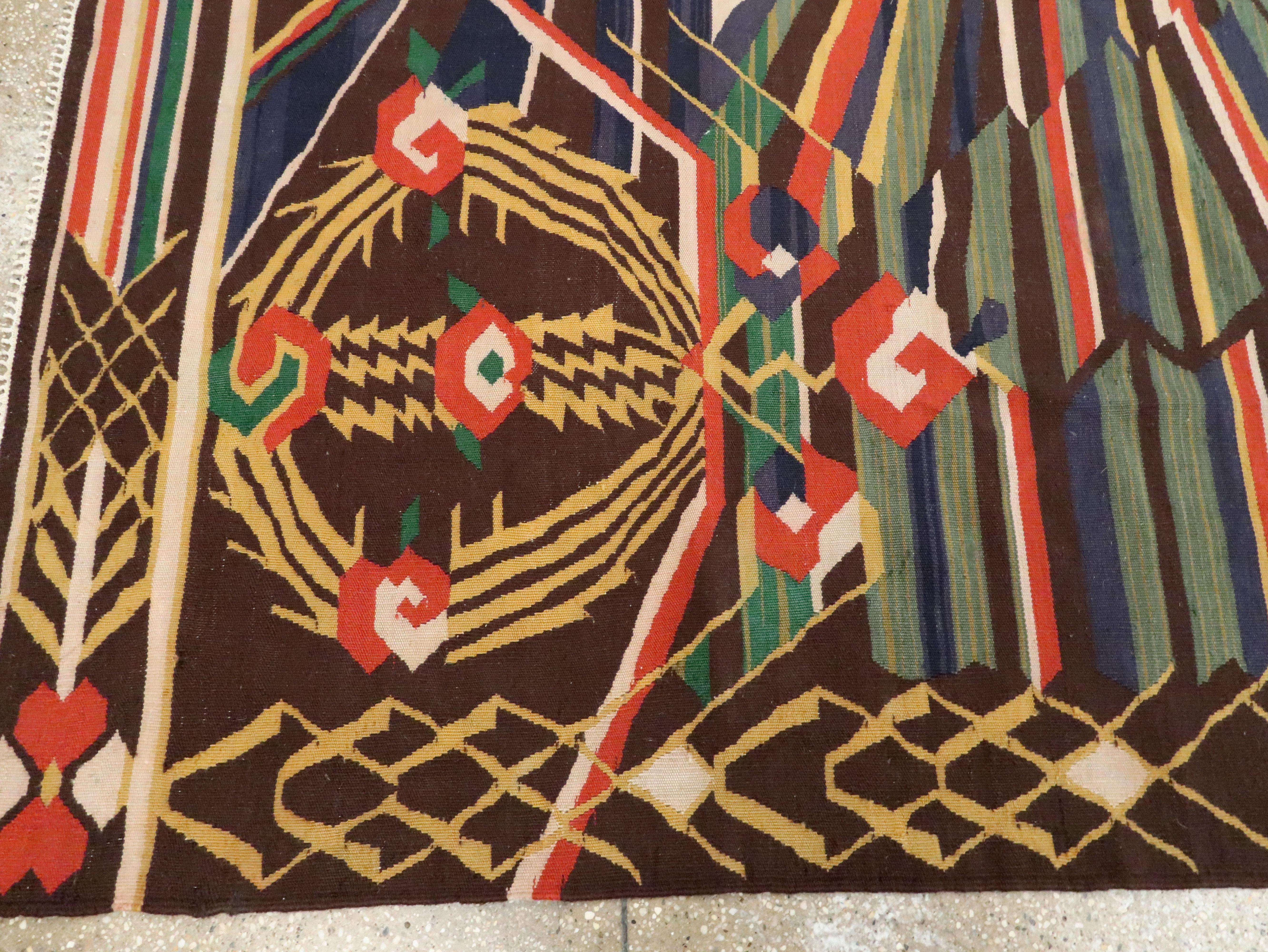 Alfombra rumana vintage de tejido plano en venta 2