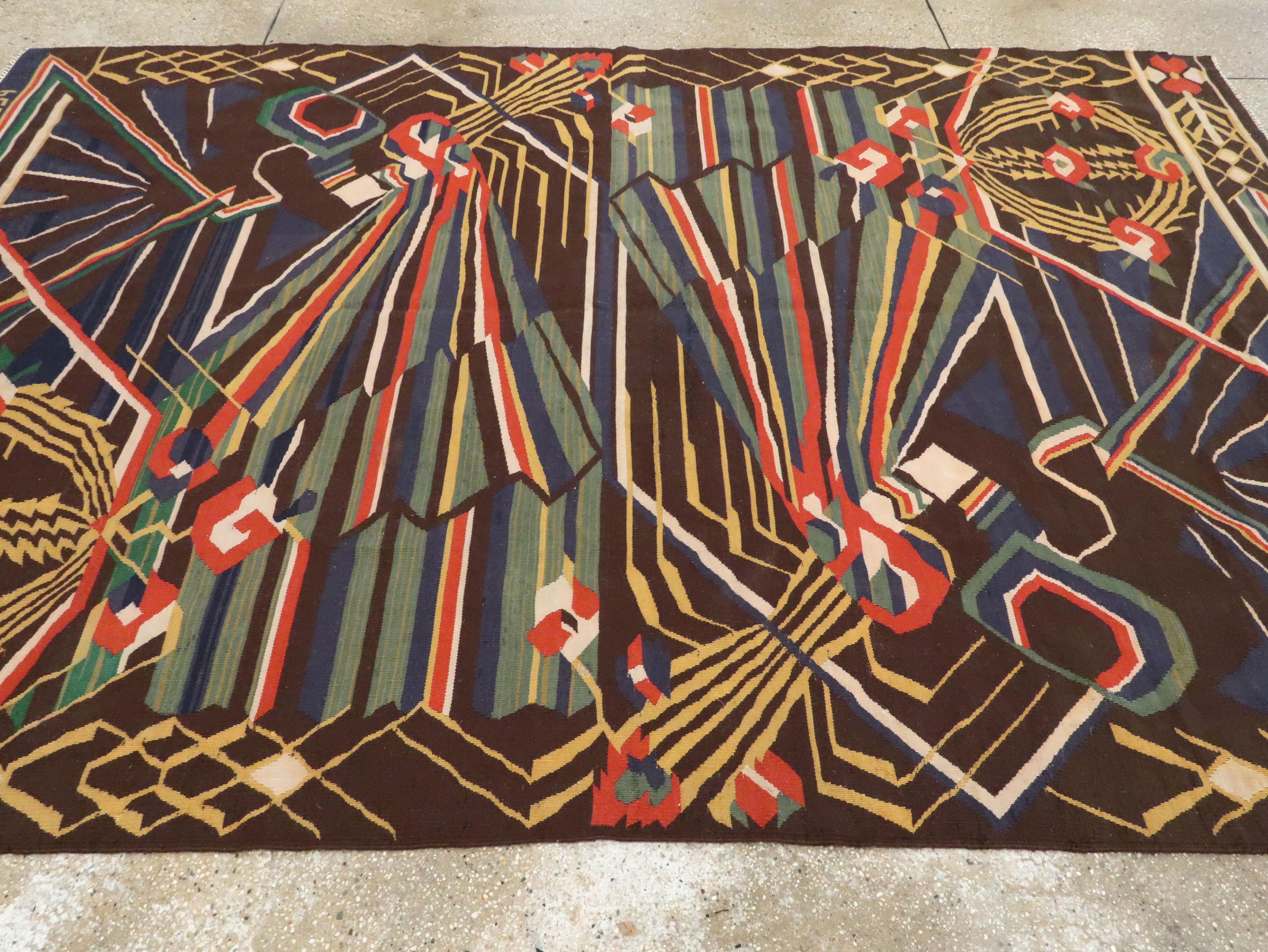 Alfombra rumana vintage de tejido plano en venta 4