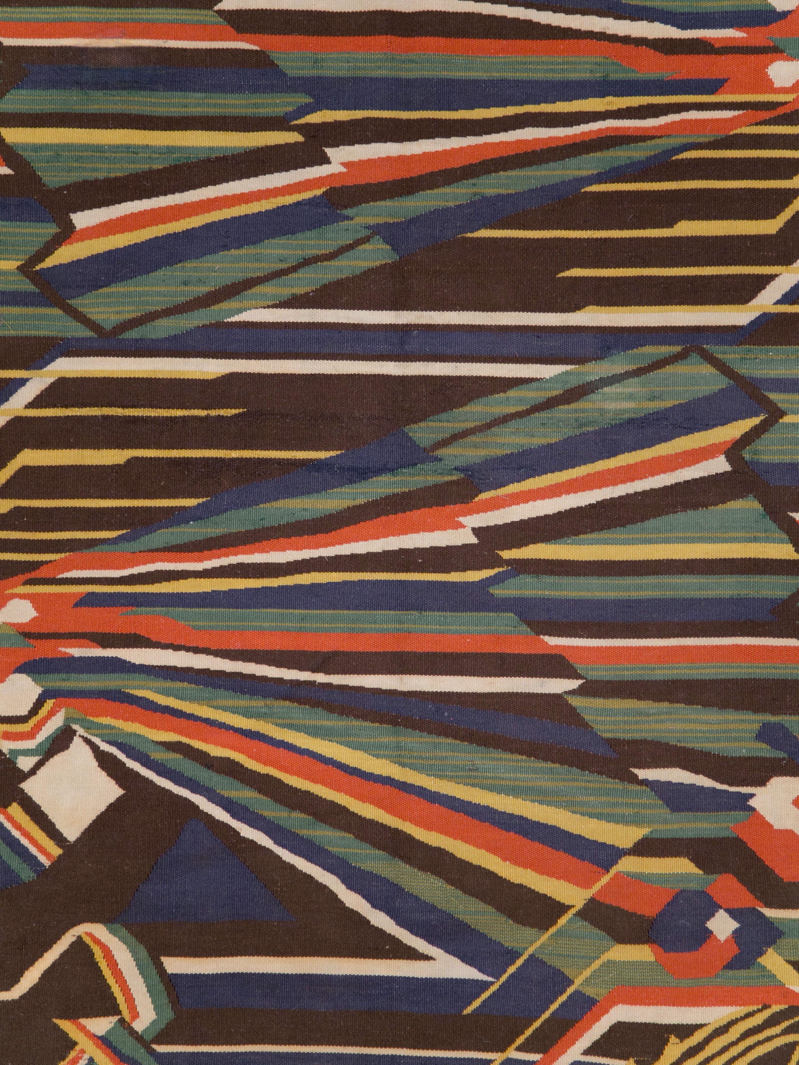 A vintage Romanian flat-weave rug, in the style of Scandinavian Modern, from the mid-20th century.