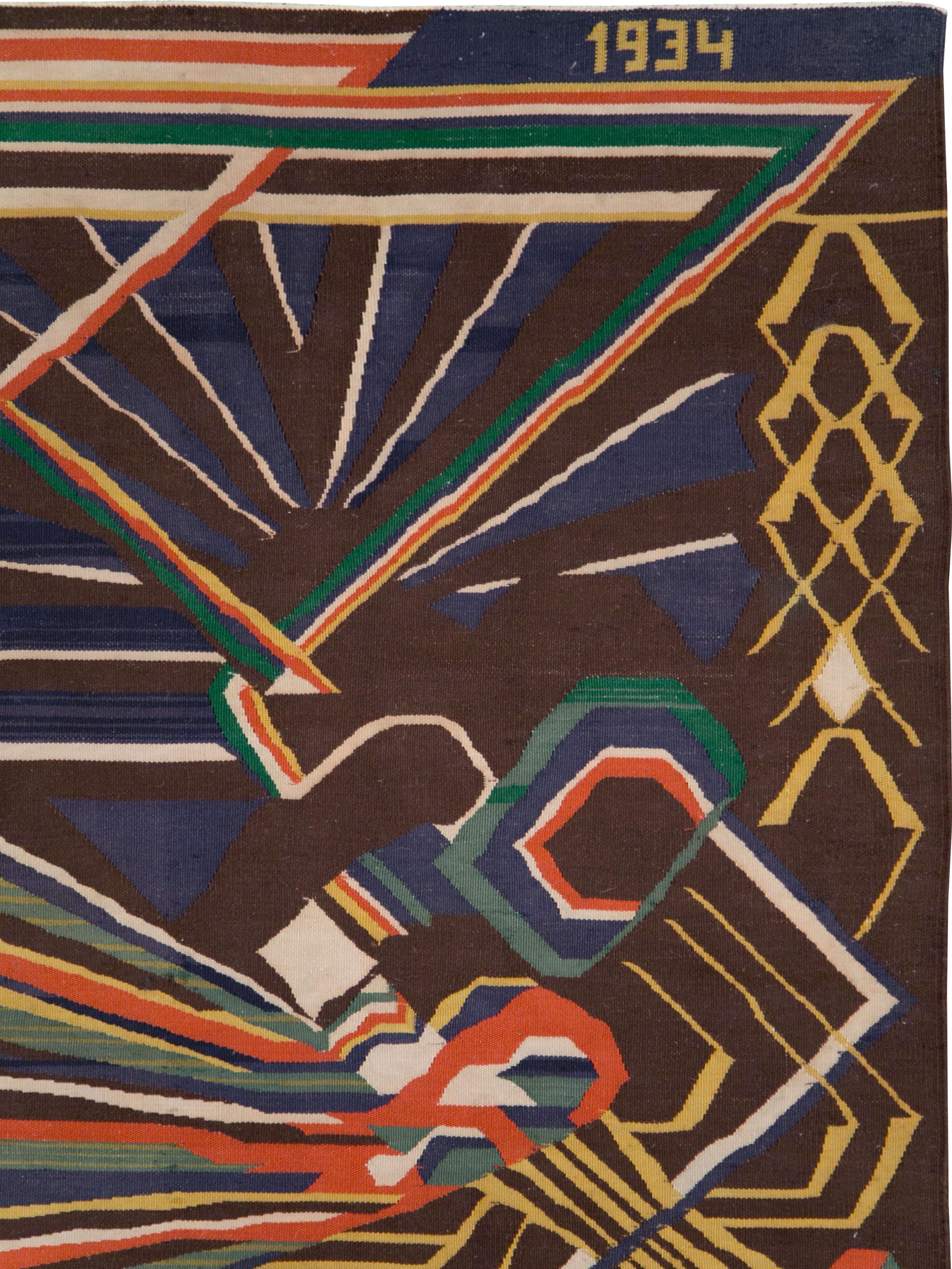Alfombra rumana vintage de tejido plano Escandinavo moderno en venta