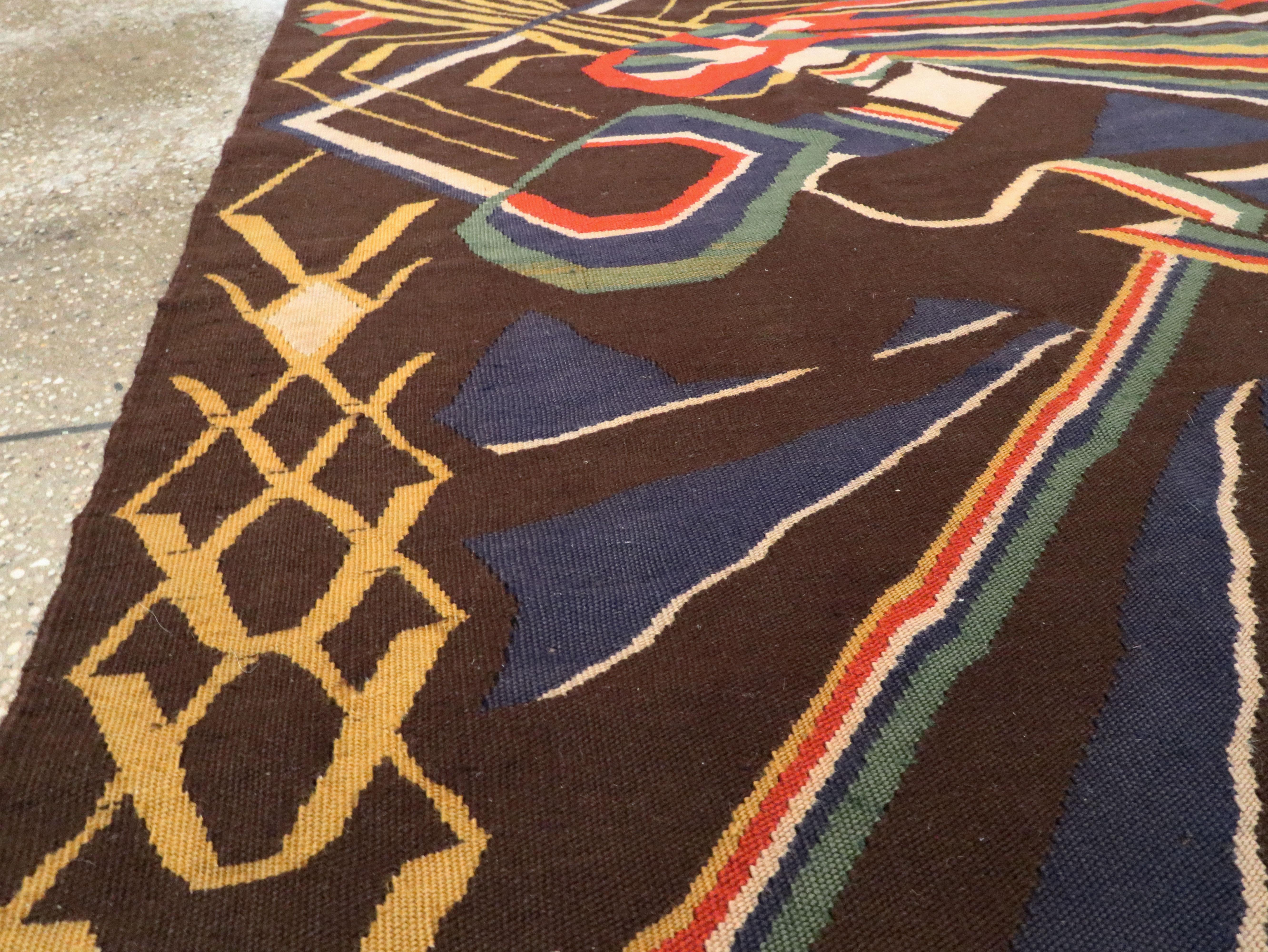 20th Century Vintage Romanian Flat-Weave Rug For Sale