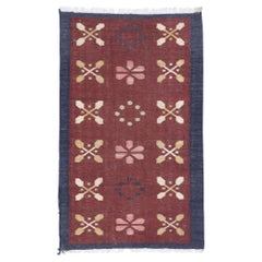 Vintage Romanian Floral Kilim Rug with Boho Chic Farmhouse Style