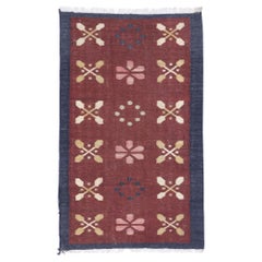 Vintage Romanian Floral Kilim Rug with Boho Chic Farmhouse Style