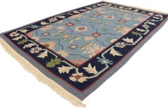 Vintage Romanian Floral Kilim Rug with Folk Art Cottage Style