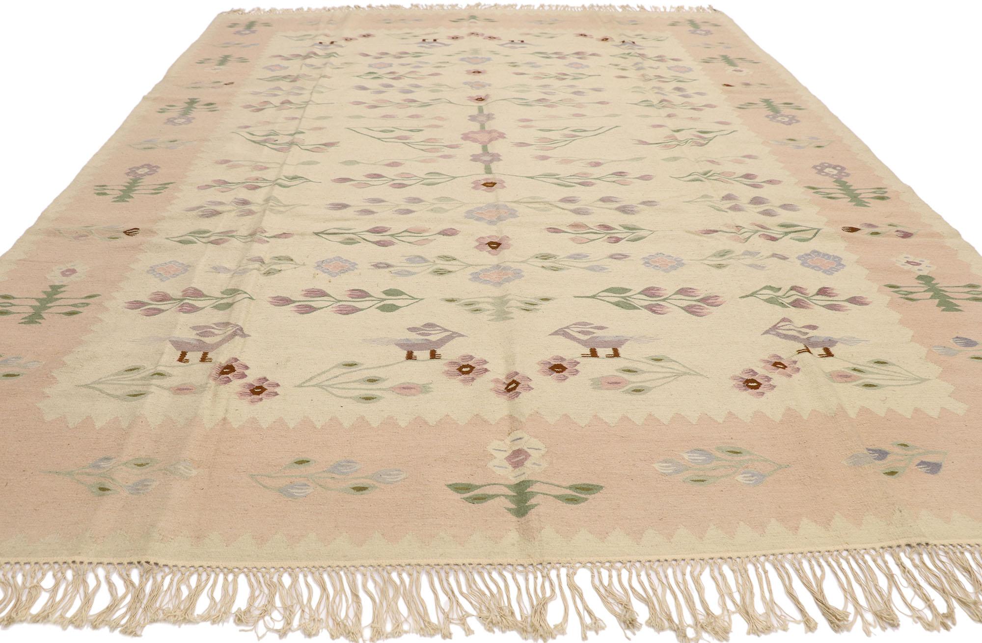 Roumain Tapis Kilim roumain vintage  fleurs avec style cottage franais