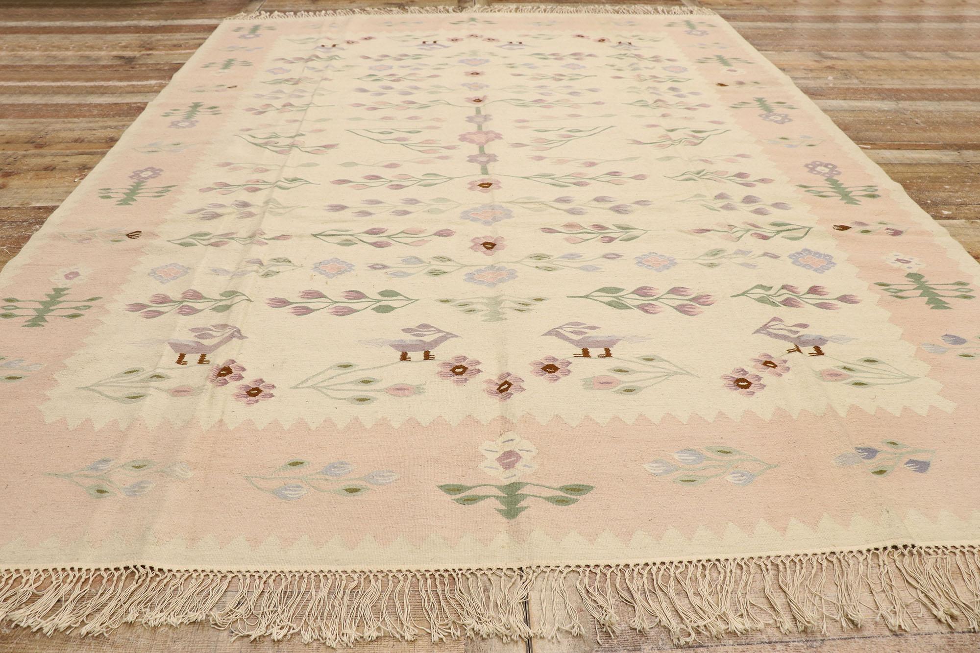 Vintage Romanian Floral Kilim Rug with French Cottage Style 1