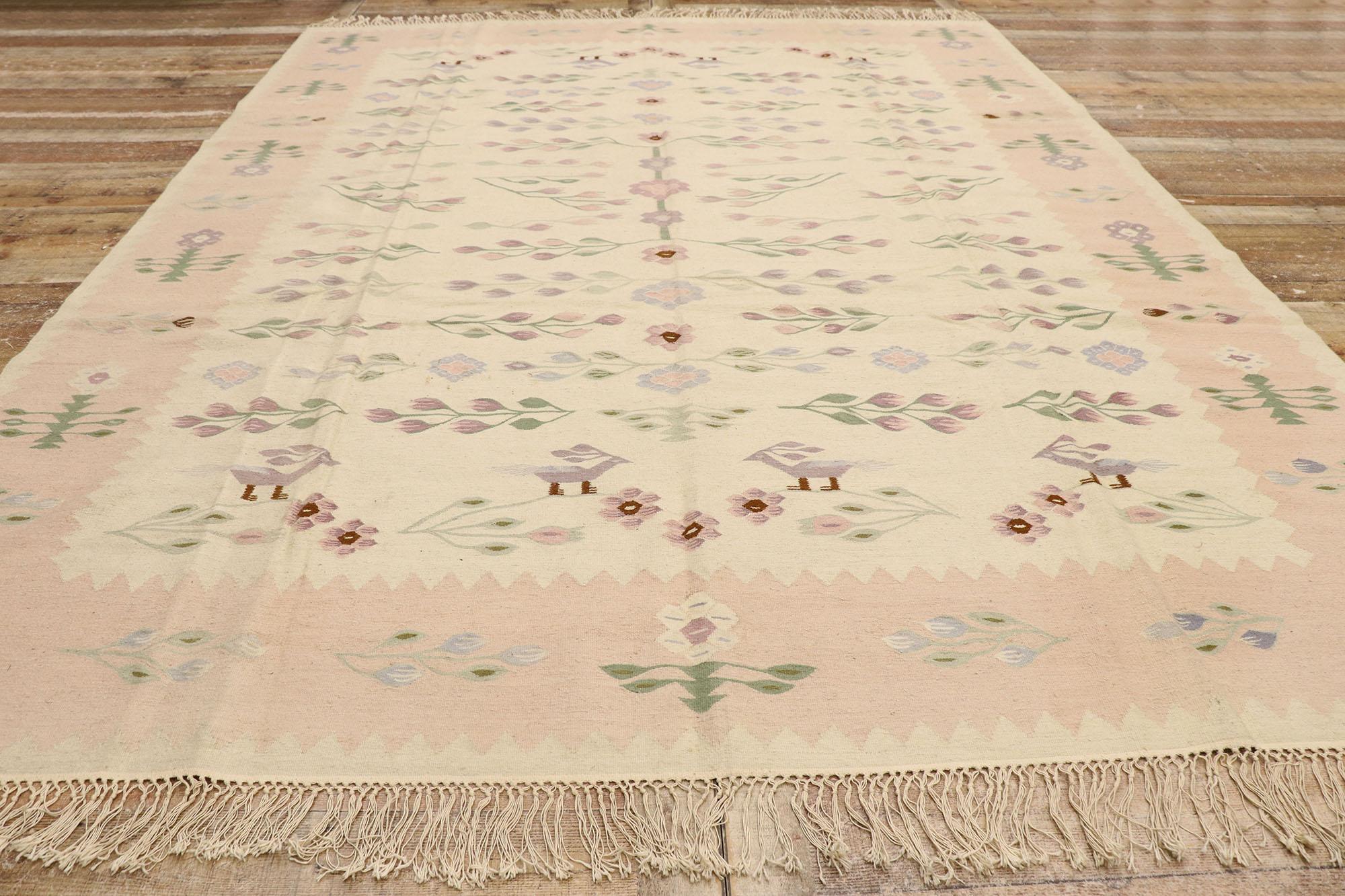 Laine Tapis Kilim roumain vintage  fleurs avec style cottage franais