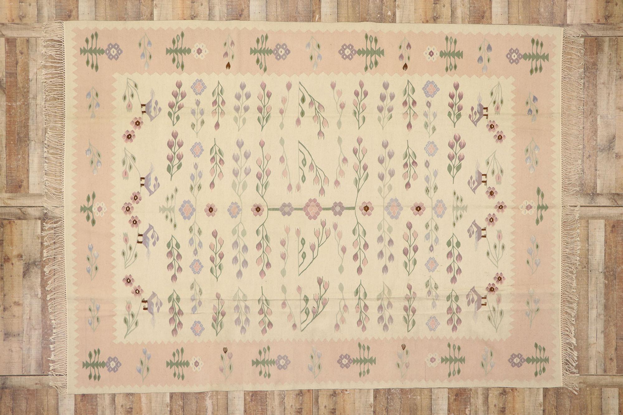 Tapis Kilim roumain vintage  fleurs avec style cottage franais 1