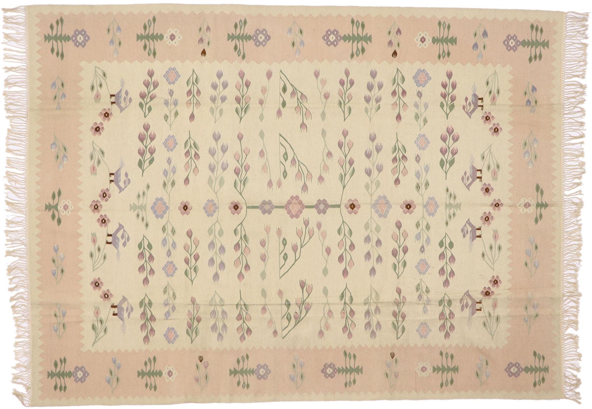 Tapis Kilim roumain vintage  fleurs avec style cottage franais 2