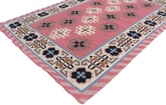 Vintage Romanian Geometric Kilim Rug with Boho Chic Tribal Style
