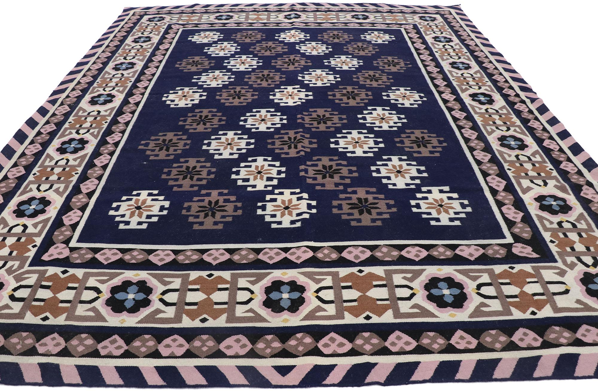 Hand-Woven Vintage Romanian Geometric Kilim Rug with Modern Style For Sale