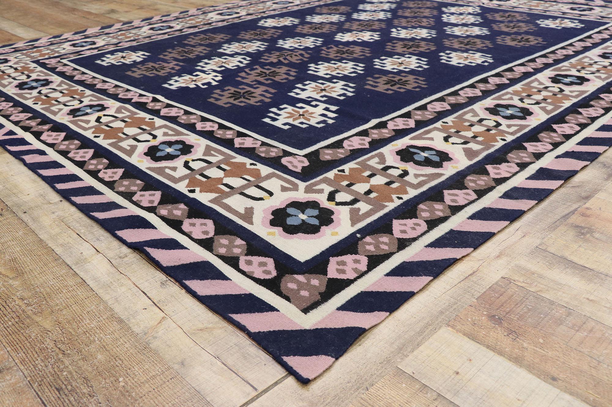 Wool Vintage Romanian Geometric Kilim Rug with Modern Style For Sale