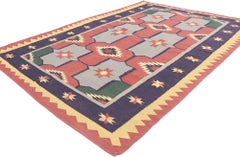 Vintage Romanian Geometric Kilim Rug with Modern Tribal Style