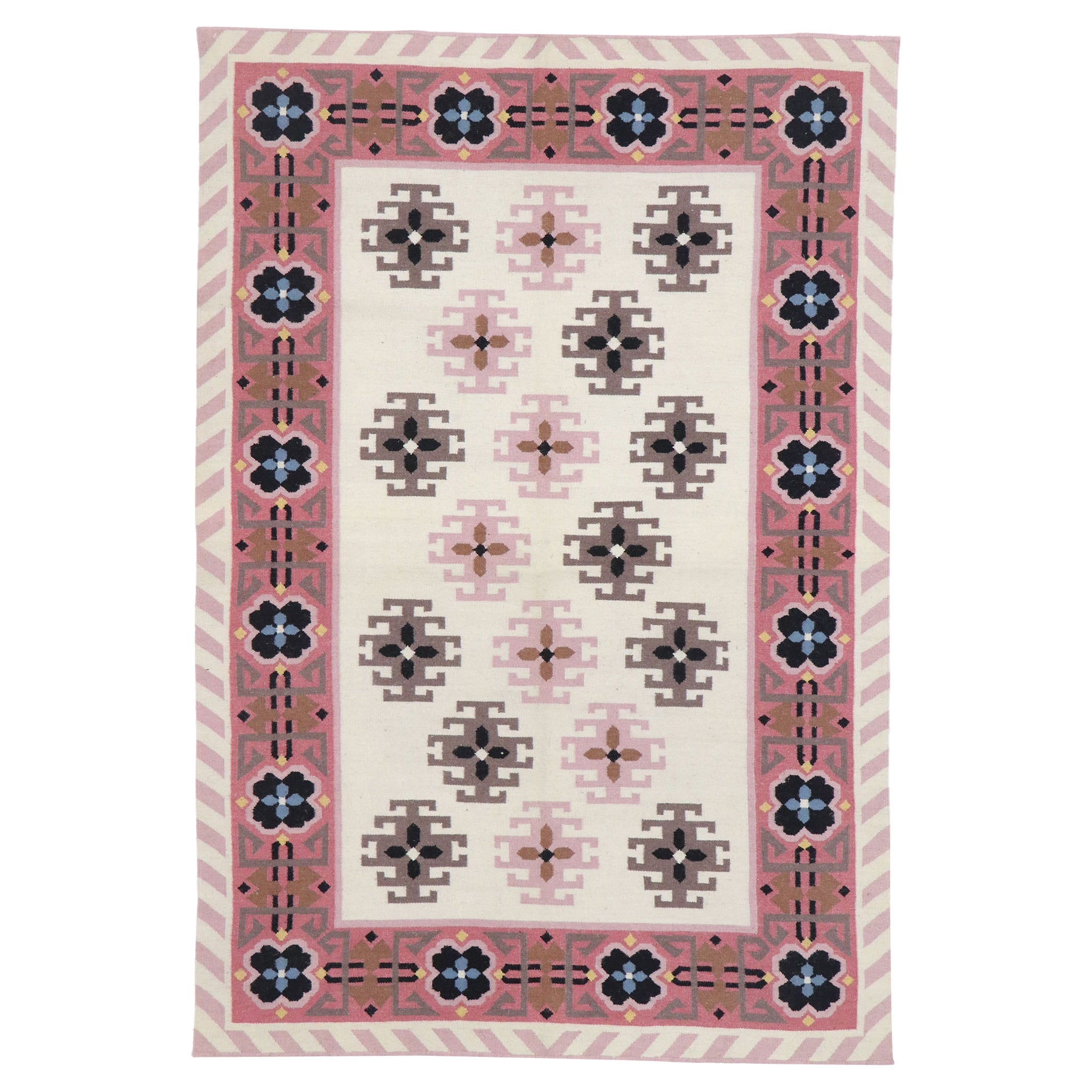 Vintage Romanian Geometric Kilim Rug & Kilim con stile tribale moderno in vendita