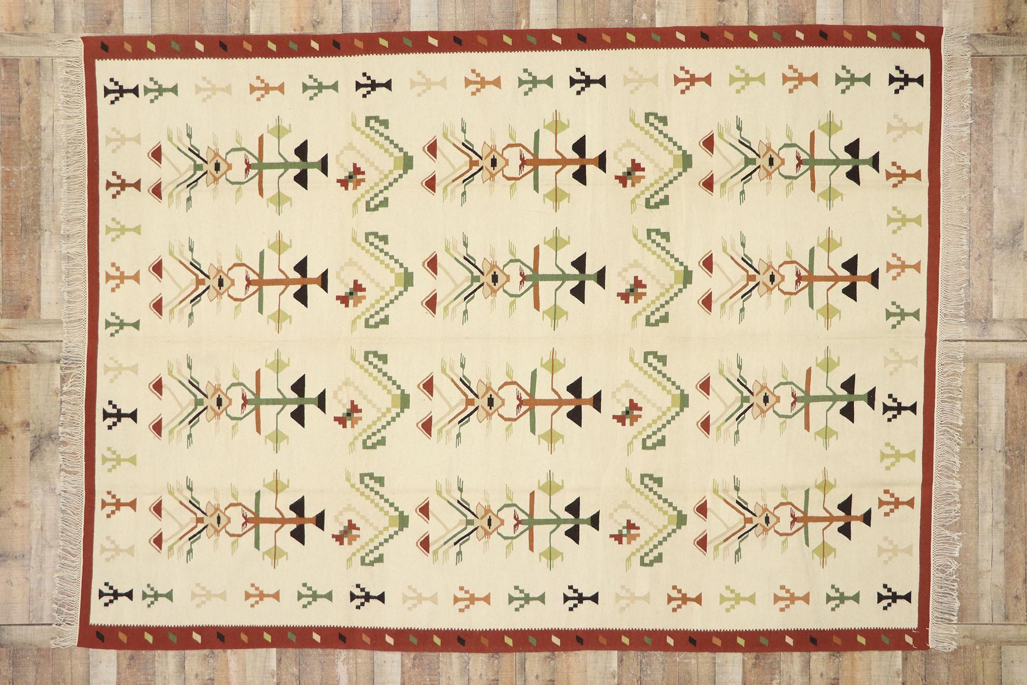Laine Tapis Kilim roumain vintage avec style cottage d'artisanat en vente