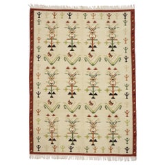 Rug & Kilim rumeno d'epoca in stile Folk Art Cottage