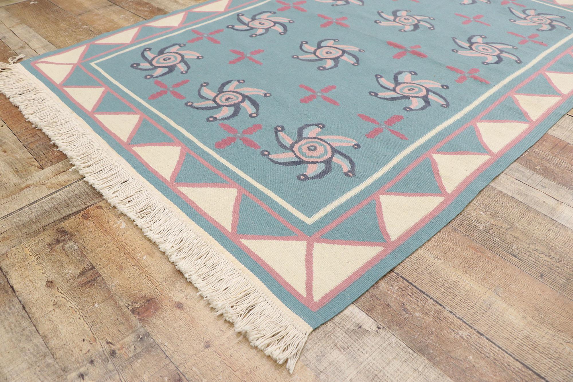 Wool Vintage Romanian Kilim Rug with Folk Art Style For Sale