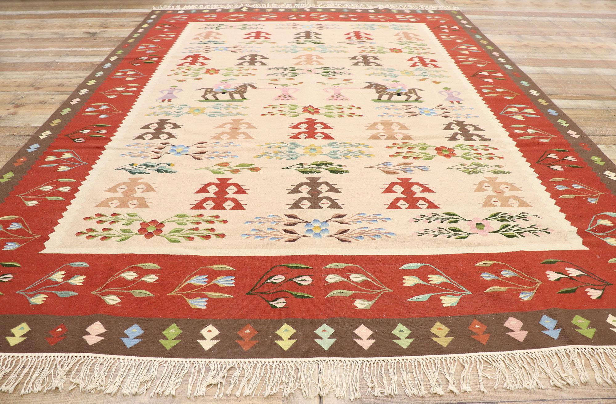 20th Century Vintage Romanian Kilim Rug with Folk Art Style For Sale