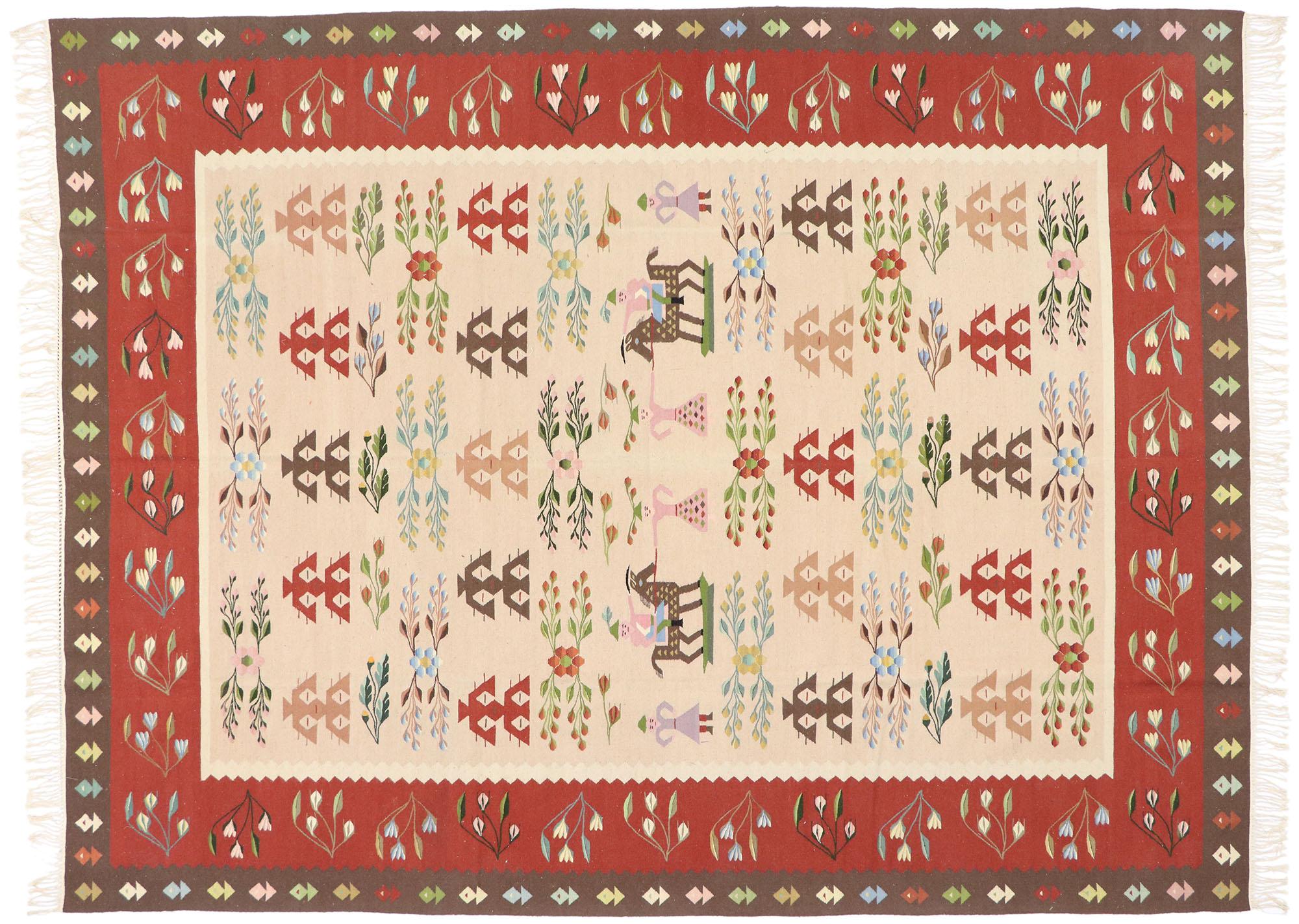 Tapis Kilim roumain vintage avec style artisanal en vente 2