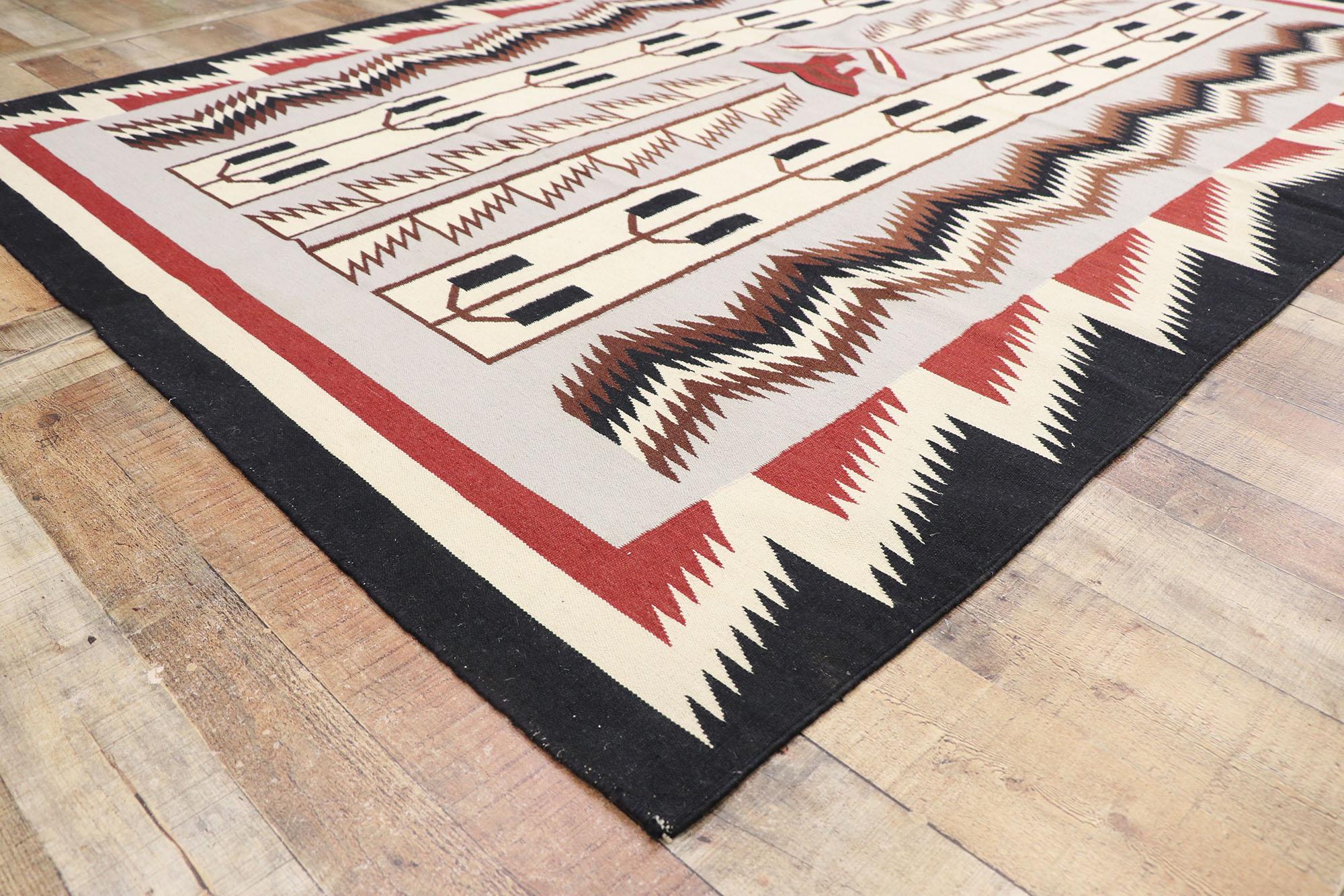 Wool Vintage Romanian Kilim Rug with Two Grey Hills Tribal Style For Sale
