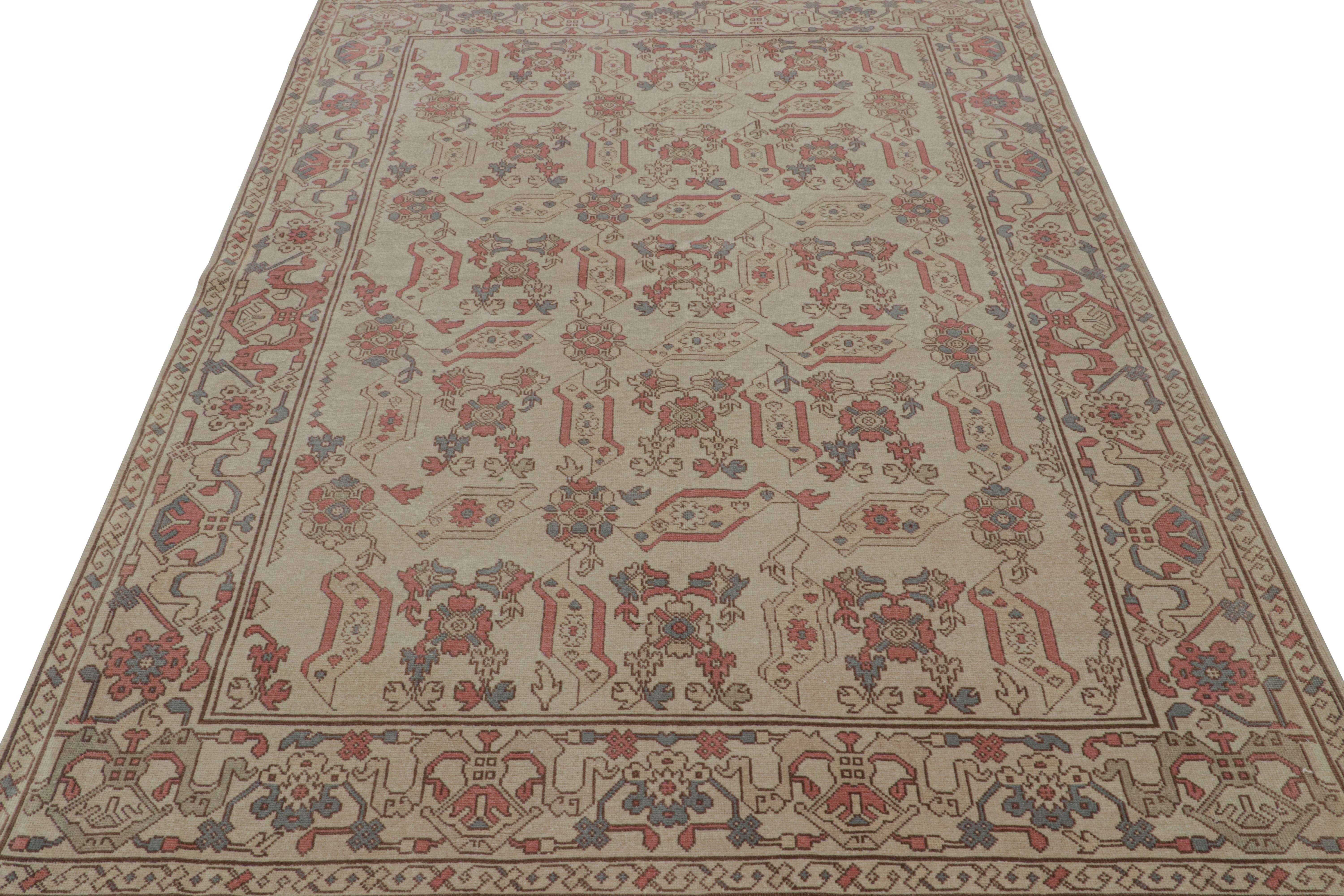 Bessarabian Vintage Romanian Rug in Beige, with Geometric Floral Patterns, from Rug & Kilim For Sale