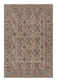 Vintage Romanian Rug in Beige, with Geometric Floral Patterns, from Rug & Kilim