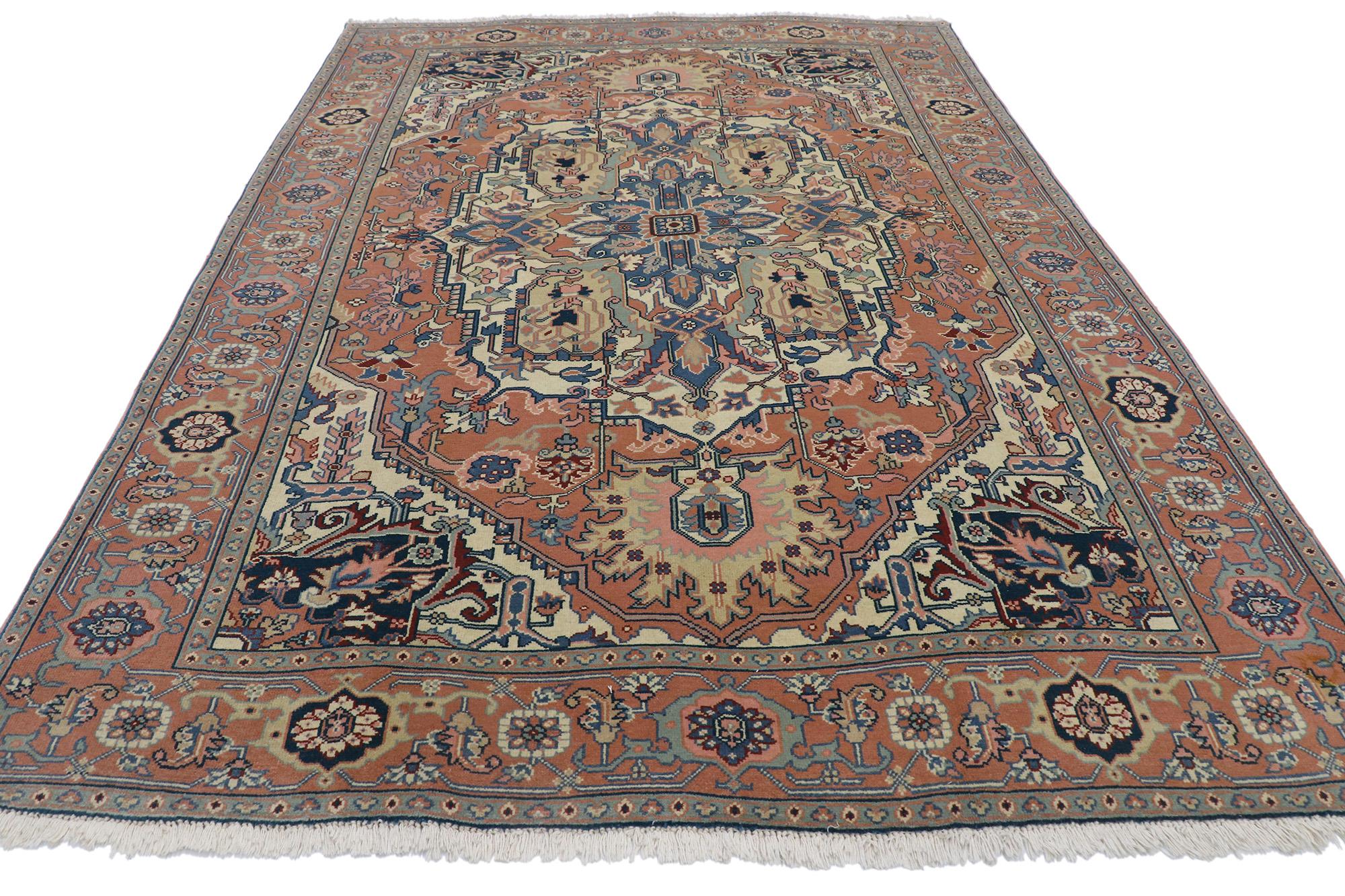 Hand-Knotted Vintage Romanian Serapi Rug  For Sale