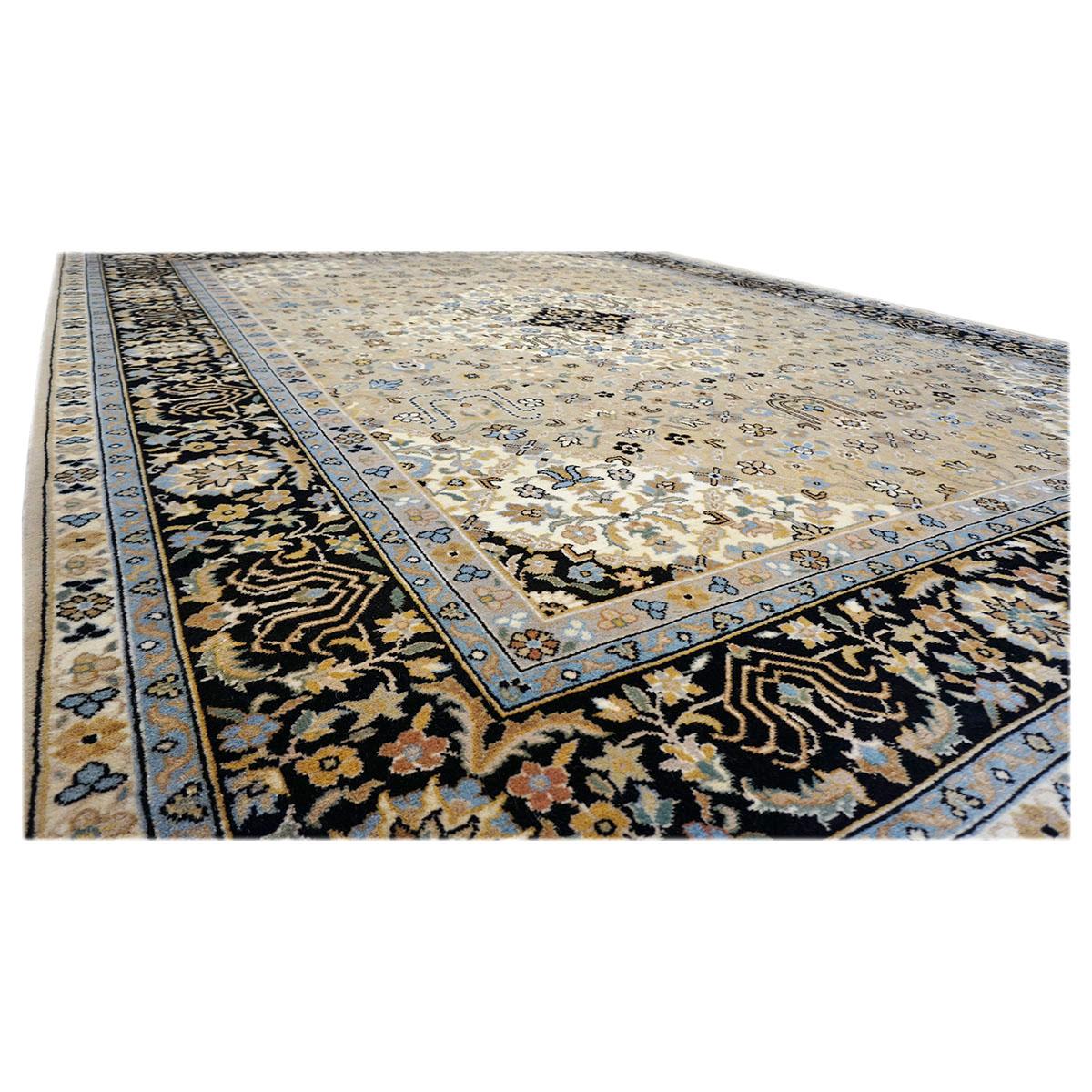 Persian Vintage Romanian Tabriz 9x12 Tan, Ivory & Black Handmade Area Rug