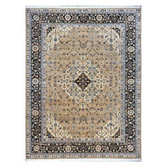 Retro Romanian Tabriz 9x12 Tan, Ivory & Black Handmade Area Rug