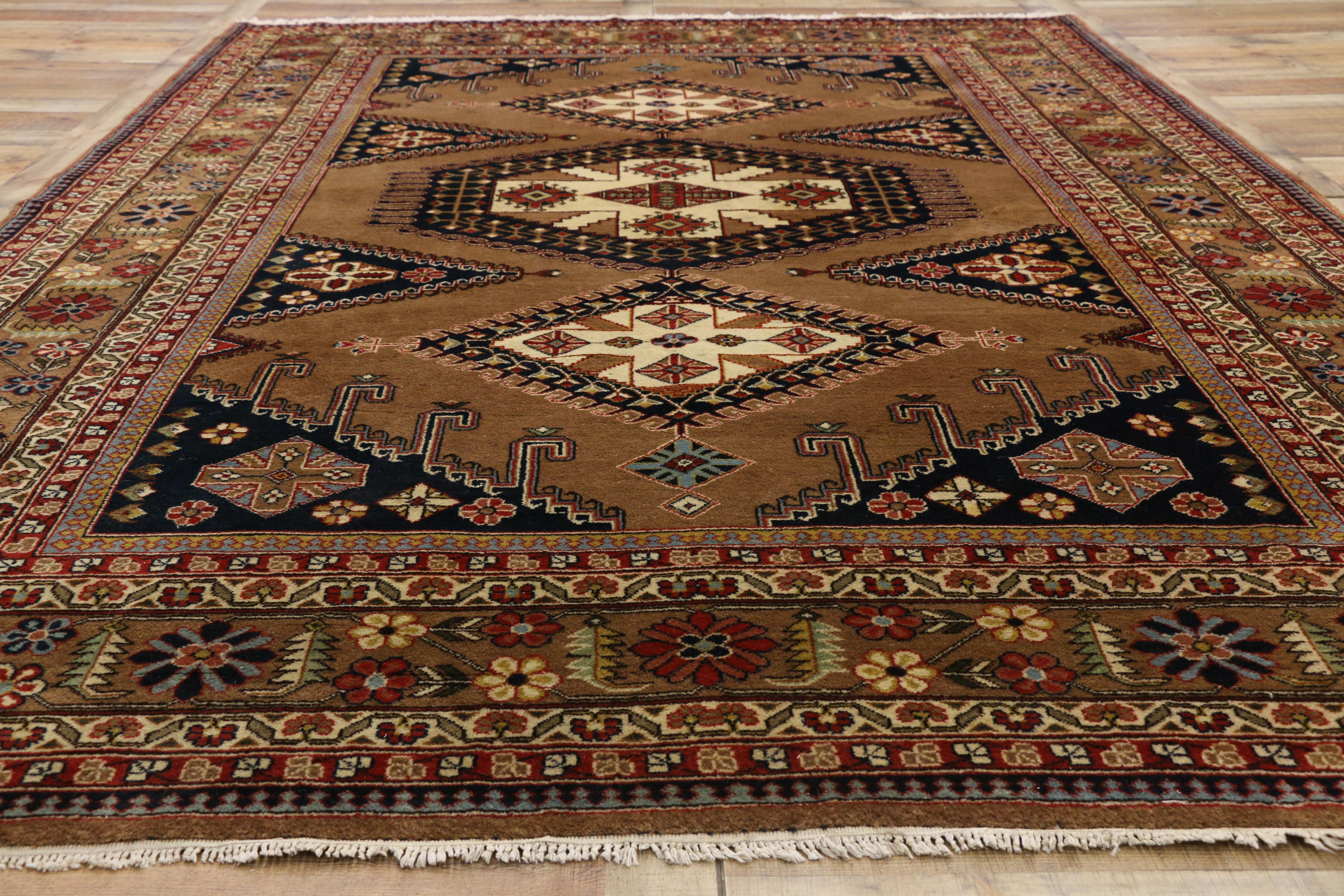 Vintage Romanian Tribal Rug with Adirondack Lodge Style In Fair Condition For Sale In Dallas, TX