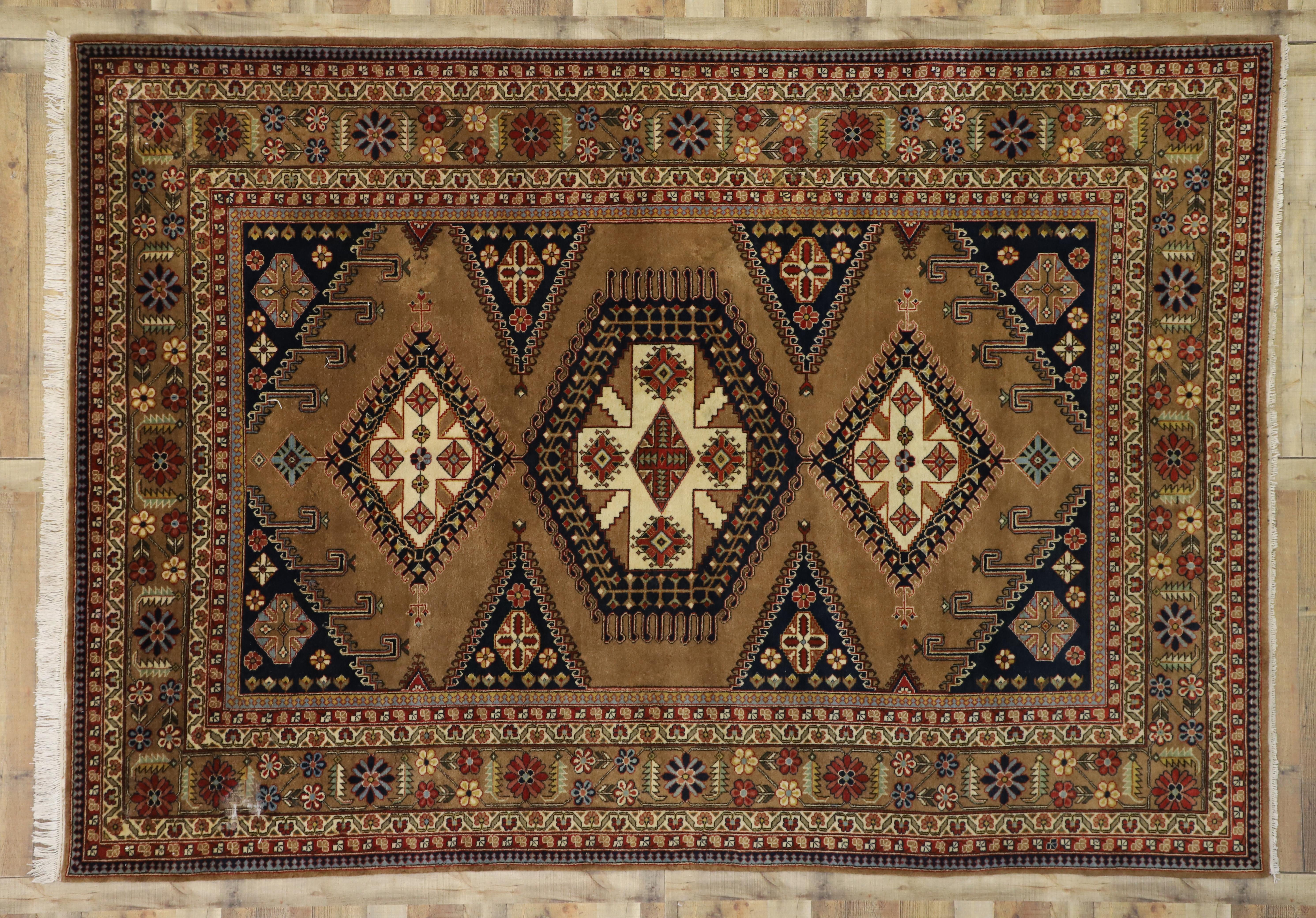20th Century Vintage Romanian Tribal Rug with Adirondack Lodge Style For Sale