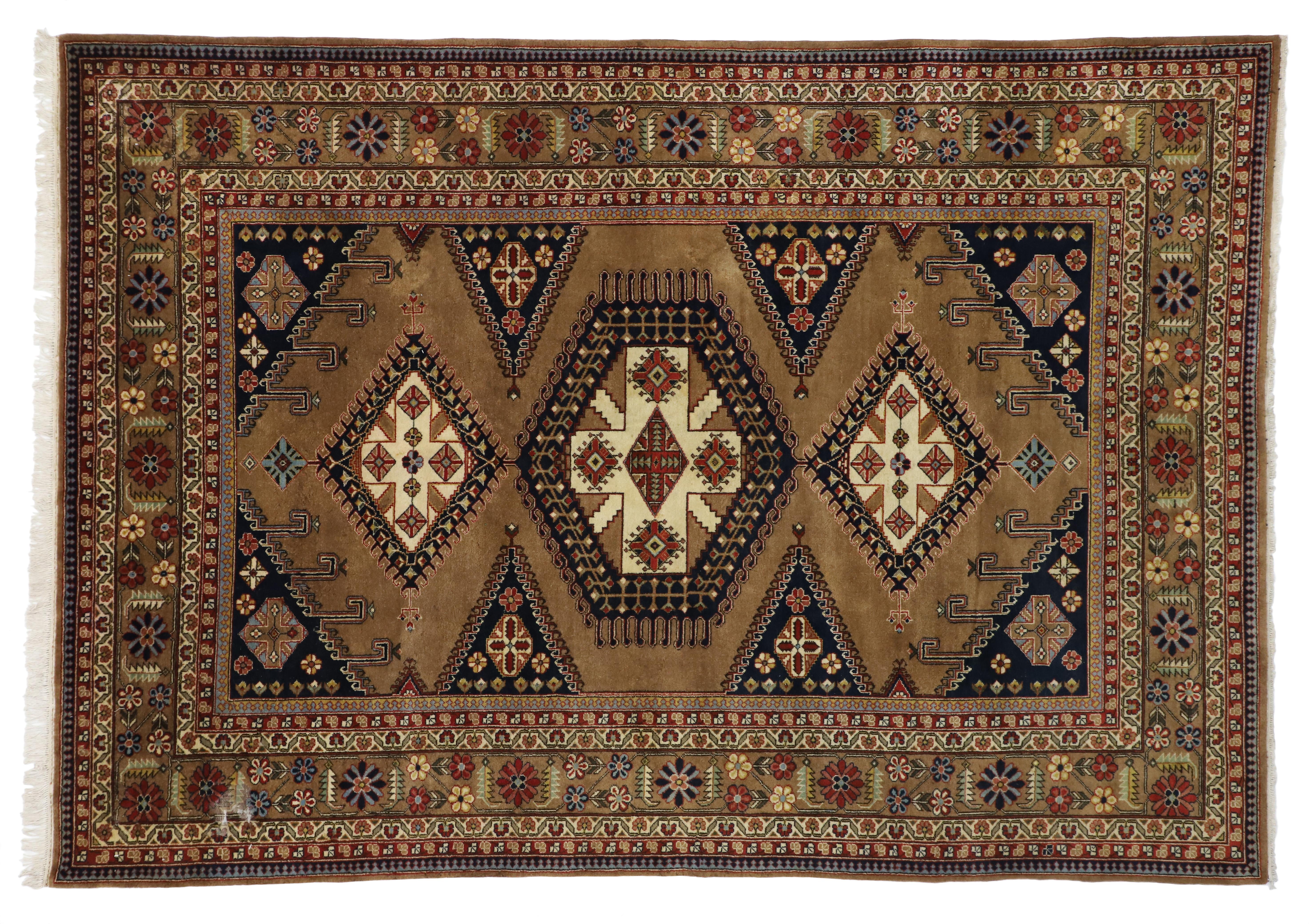 Wool Vintage Romanian Tribal Rug with Adirondack Lodge Style For Sale