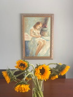Vintage Romantic Figurative Oil Painting of a Woman