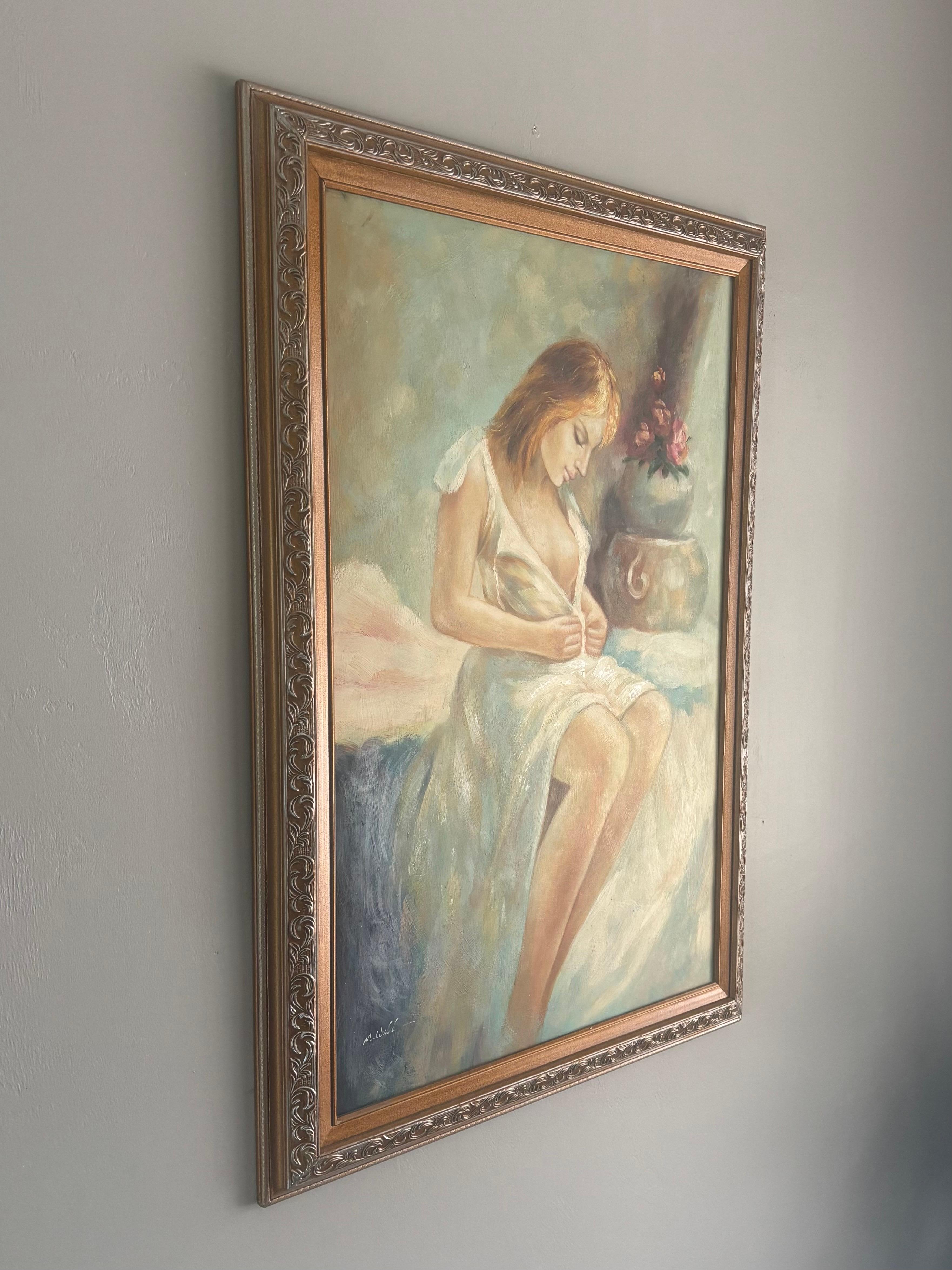 Vintage Romantische Figurative Ölgemälde einer Frau (amerikanisch) im Angebot