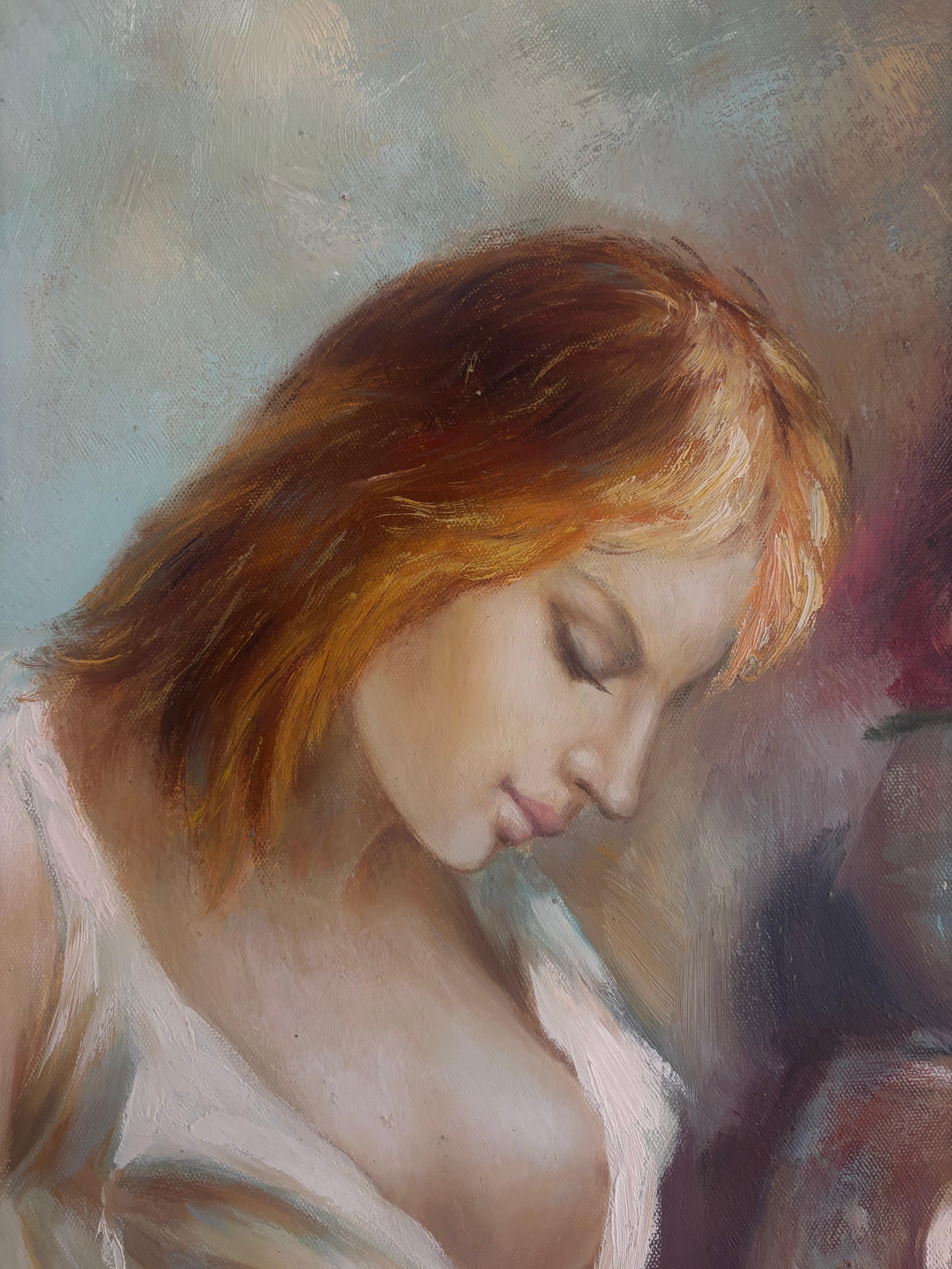 Vintage Romantische Figurative Ölgemälde einer Frau im Zustand „Gut“ im Angebot in Delray Beach, FL