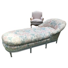Vintage Romantic French Upholstered & Painted Chaise Longue