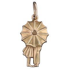 Vintage Romantic Umbrella Charm of 14k Gold