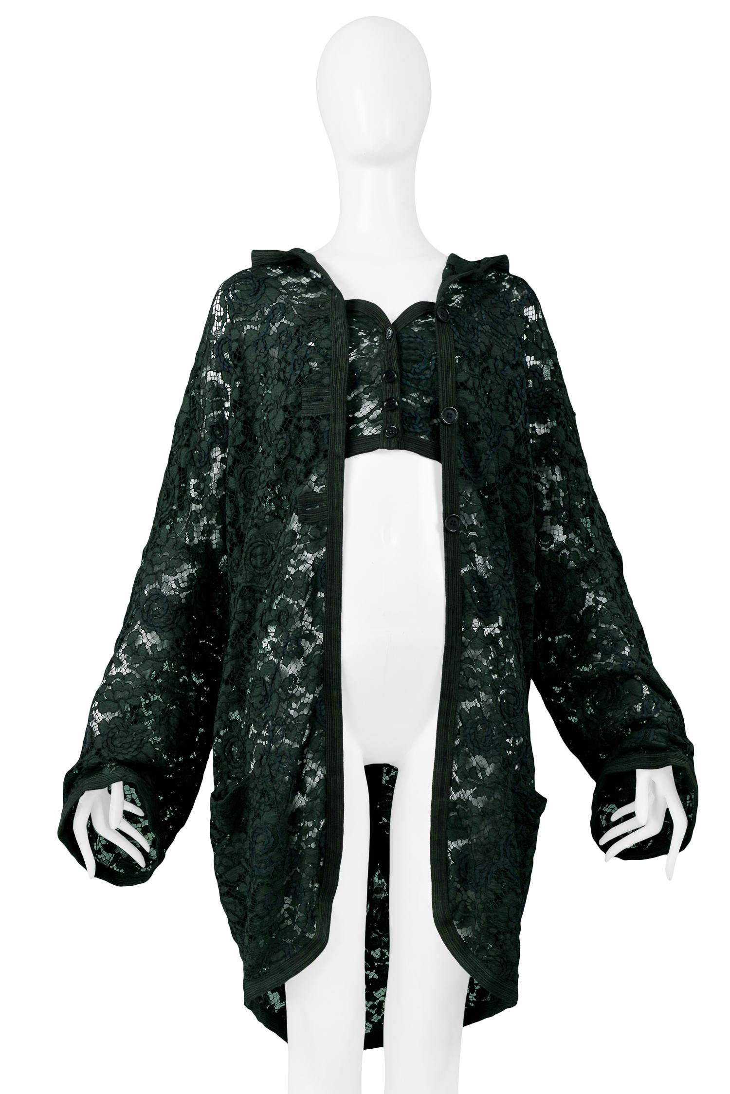 Vintage Romeo Gigli 1990 Green Lace Hooded Jacket In Excellent Condition In Los Angeles, CA