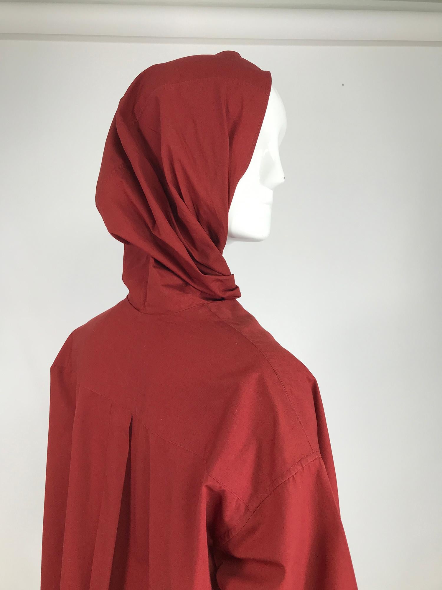 Vintage Romeo Gigli Burgundy Oversize Shirt with Attached Hood Scarf 1980s 1