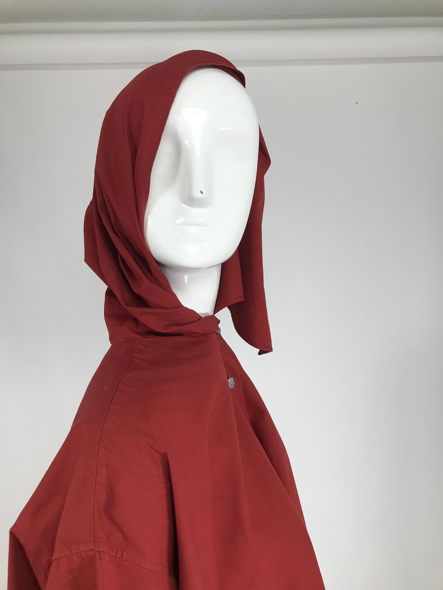 Vintage Romeo Gigli Burgundy Oversize Shirt with Attached Hood Scarf 1980s 3