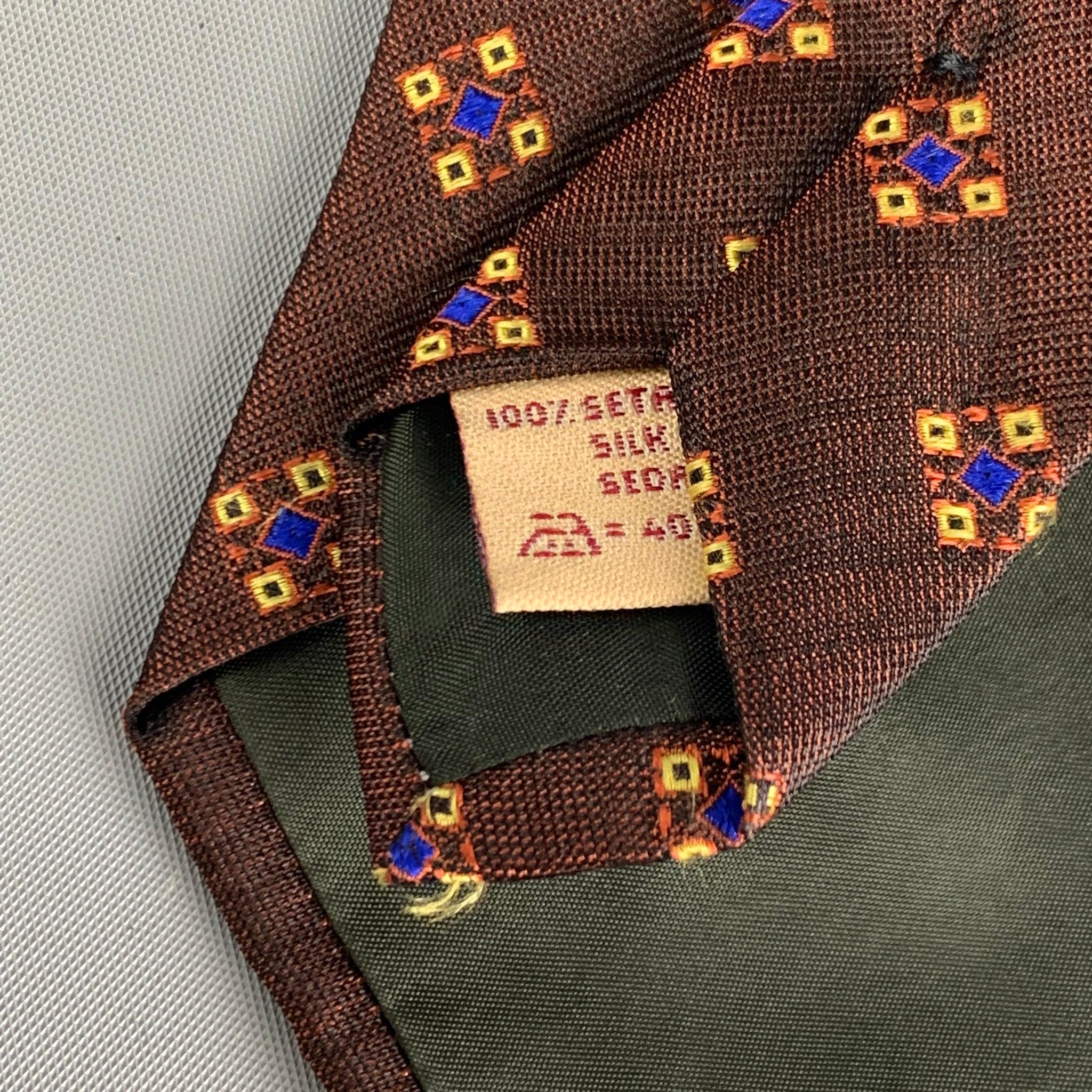 Vintage ROMEO GIGLI Burgundy Yellow Silk Tie In Good Condition For Sale In San Francisco, CA