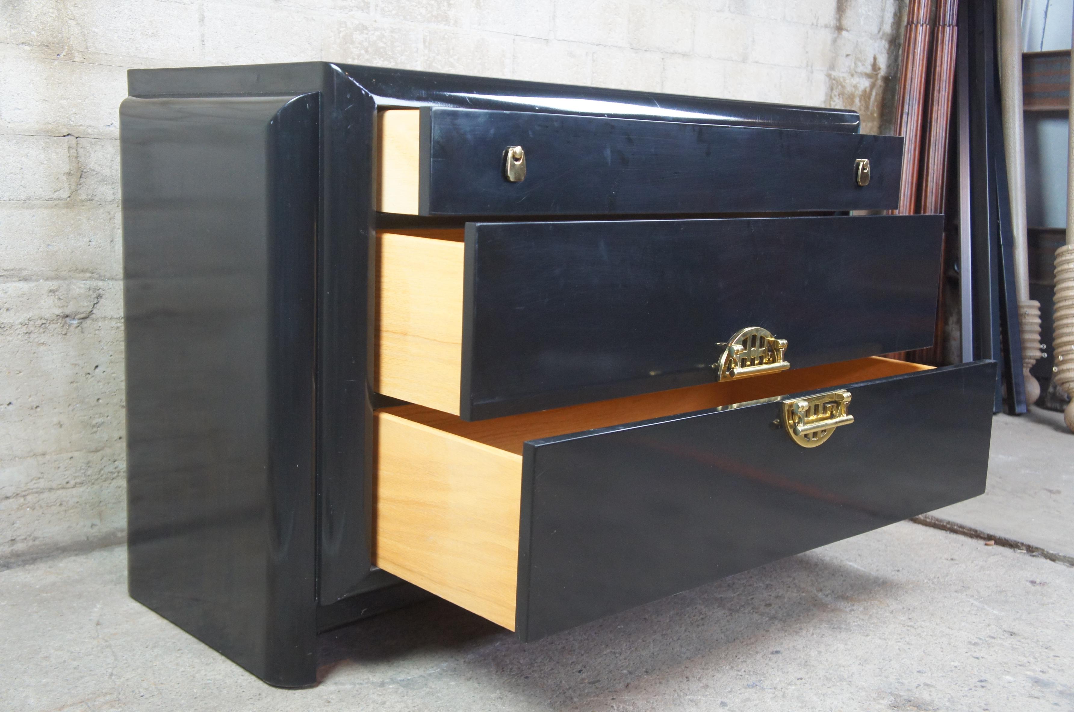 Vintage Romweber Black Lacquer Asian Chinoiserie Modern Dresser or Chest In Good Condition In Dayton, OH