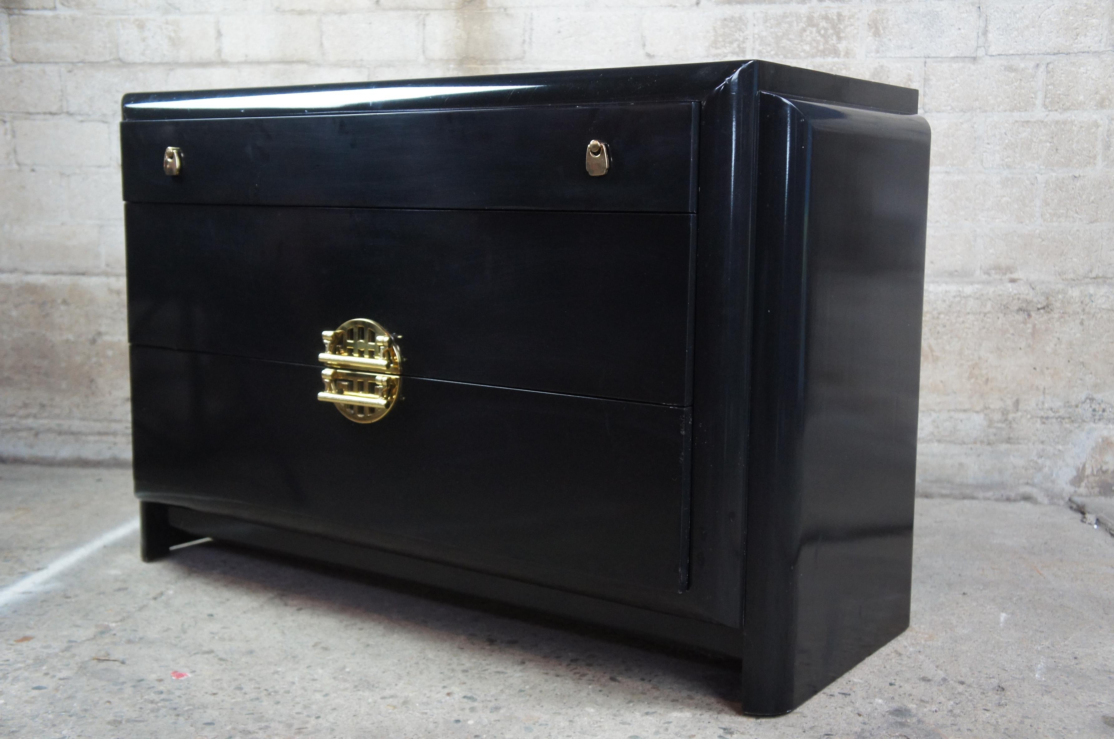 Vintage Romweber Black Lacquer Asian Chinoiserie Modern Dresser or Chest 1