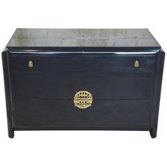 Retro Romweber Black Lacquer Asian Chinoiserie Modern Dresser or Chest