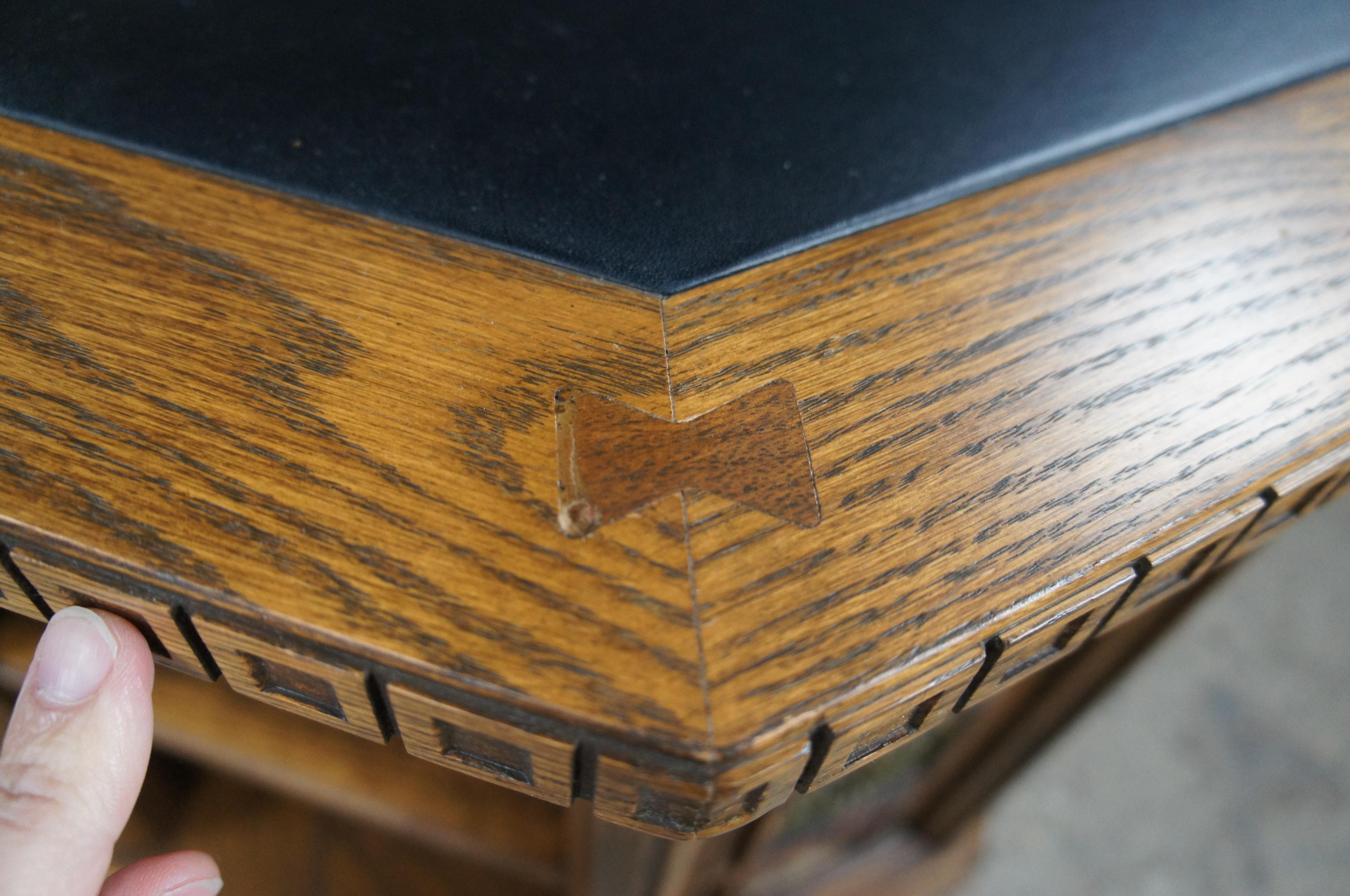 Vintage Romweber Viking Oak Carved Zodiac Octagonal Leather Top Tiered End Table 1