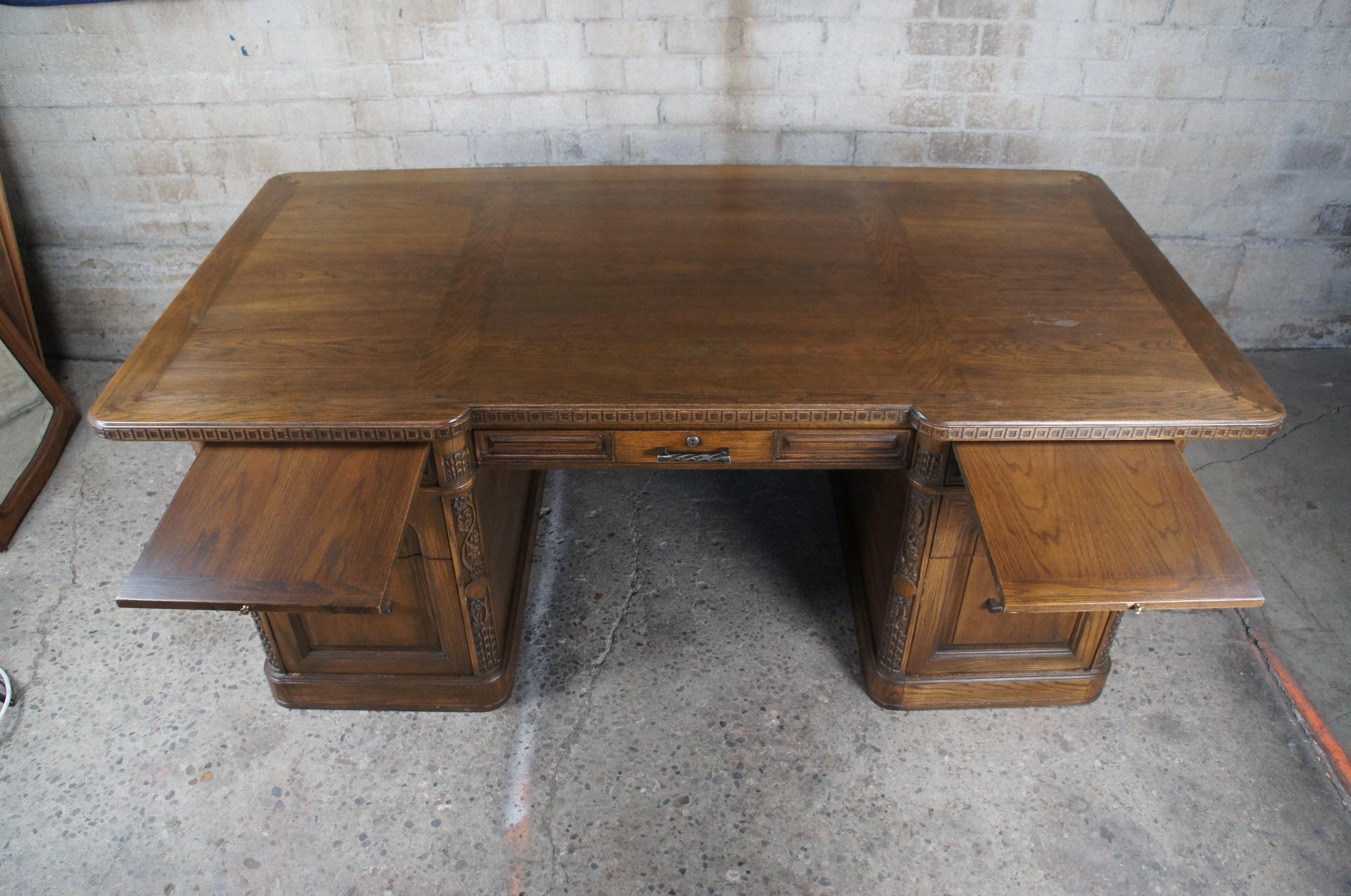 Vintage Romweber Viking Oak Executive Kneehole Office Library Writing Desk 4