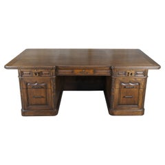 Bureau de bureau de direction vintage Romweber Viking en chêne avec trou de genou - 74 po.