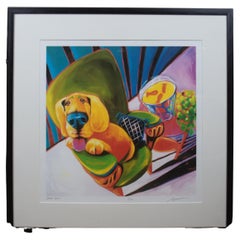Vintage Ron Burns Best Seat Giclee Print Dog Puppy in Favourite Chair