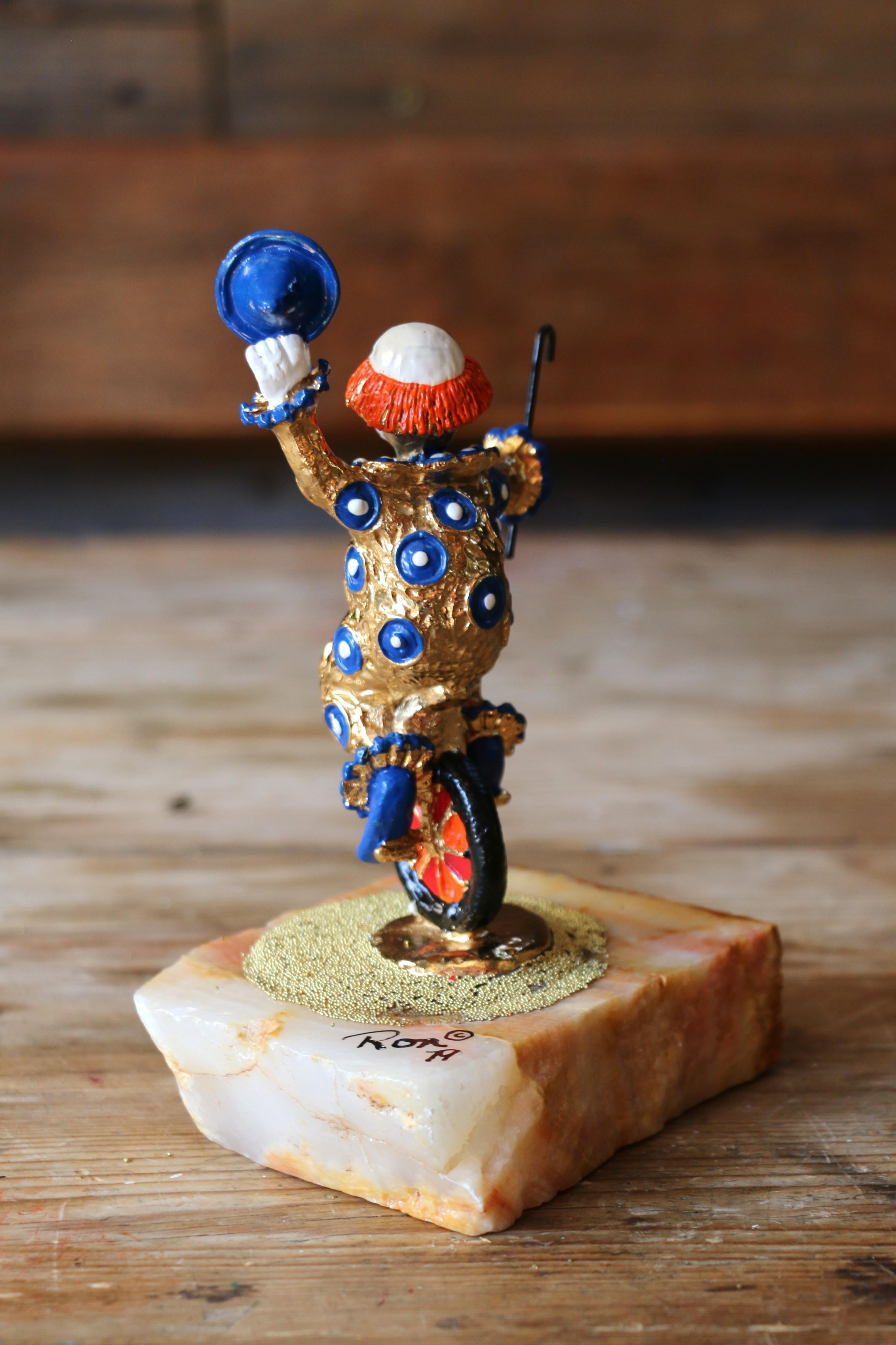 Mid-Century moderno Vintage Ron Lee Clown Circus Figurine su base di onice, 1979 in vendita